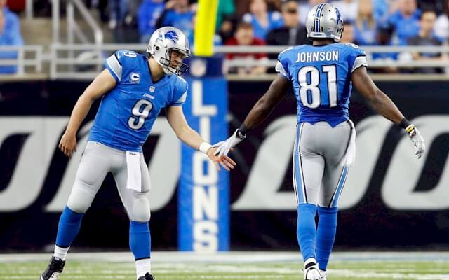 Matthew Stafford and Calvin Johnson have hooked up for many touchdowns in their careers with the Detroit Lions. 